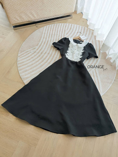 ORANGE JUICE Lace Decor Peter Pan Collar A-Line Midi Dress
